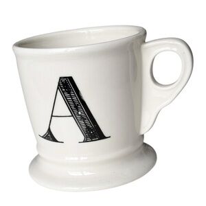Anthropologie monogramed stoneware pedestal white mug black alphabet letter "A”